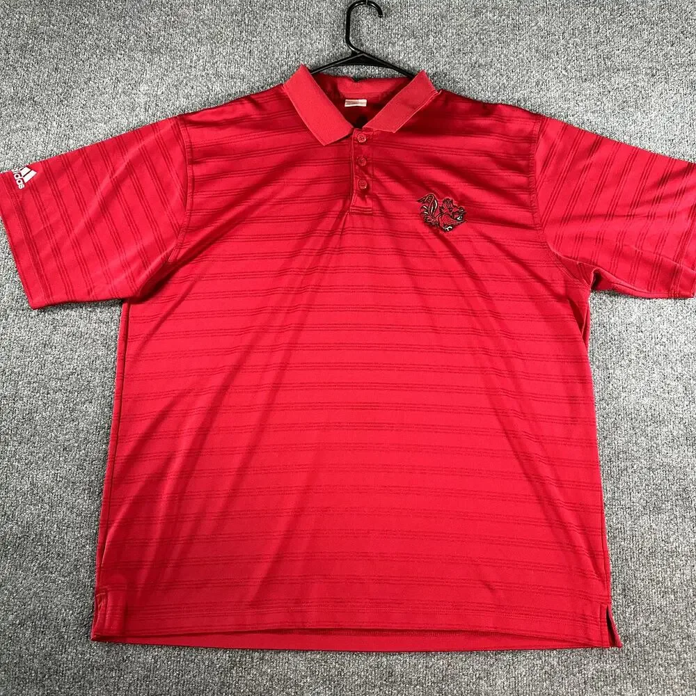 Adidas ClimaLite Golf Polo Shirt Mens XXL Red South Carolina Gamecocks Stripe